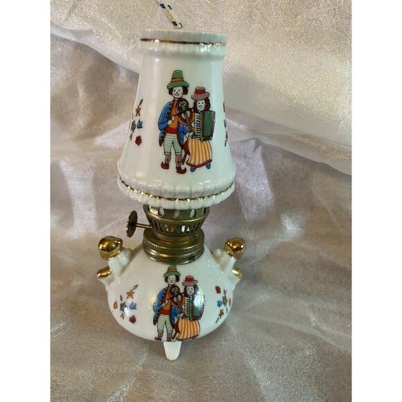 Porcelain Hurricane Oil Lamp & Shade  6” Japanese Japan Clown Theme - Picture 2 of 11